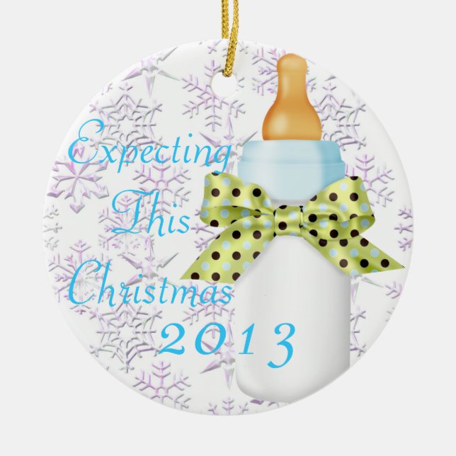 Chic Trendy Blue Expecting This Christmas Ornament (Front)