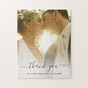 Chic Trendy Classic Bride And Groom Wedding Photo Jigsaw Puzzle
