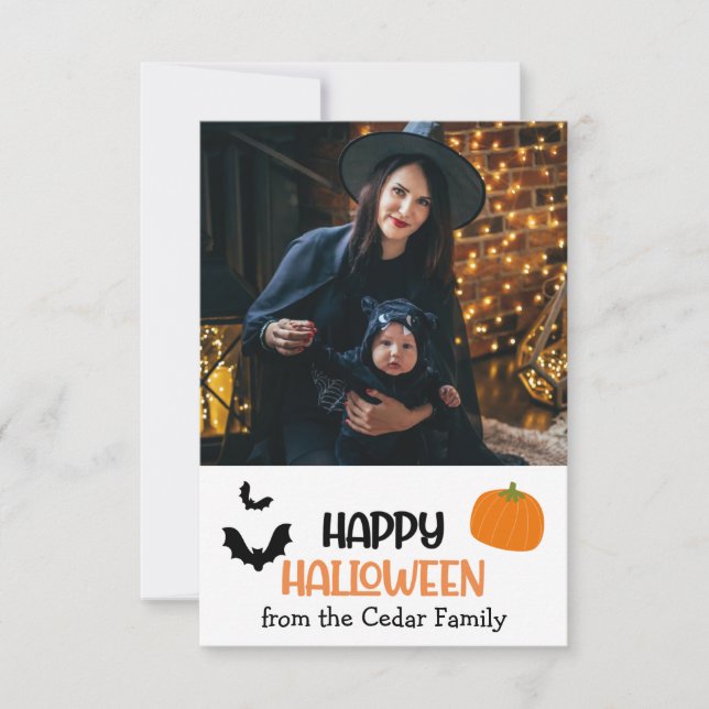 Chic Trendy Custom "Happy Halloween" Family Photo Card (Front)
