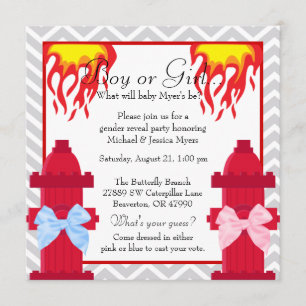 Chic Trendy Fire Fighter Chevron Gender Reveal Invitation