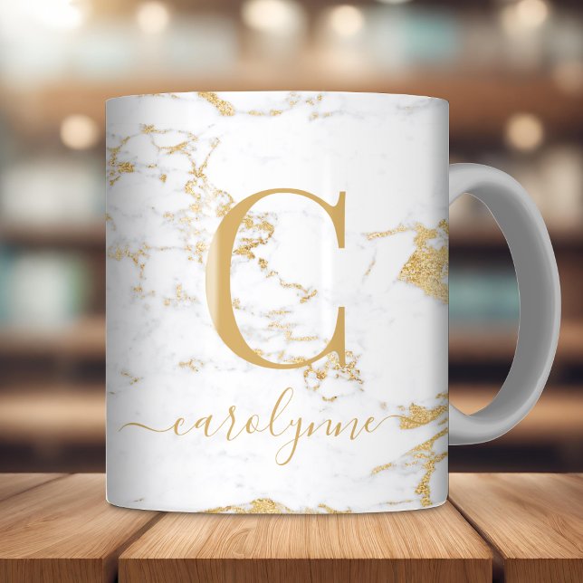 Chic Trendy Gold Foil Marble Monogram Coffee Mug (Chic Trendy Gold Foil Marble Monogram Coffee Mug)