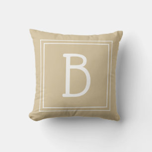 Chic Trendy Monogram Neutral Light Brown & White Cushion