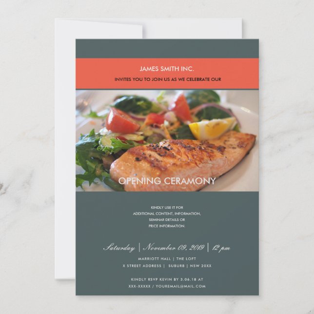 CHIC TRENDY PHOTO GREY RED GRAND OPENING CEREMONY INVITATION (Front)