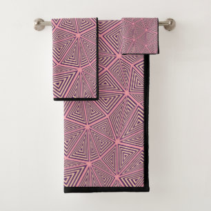 Chic & Trendy Pink & Black Geometric Pattern Bath Towel Set