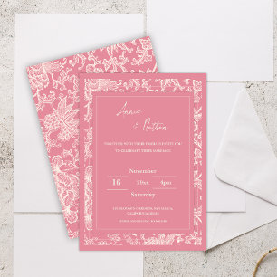 Chic Trendy Pink Floral Frame Wedding Invitation