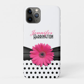 Chic Trendy Pink Gerbera Daisy Polka Dot iPhone 11 Pro Case