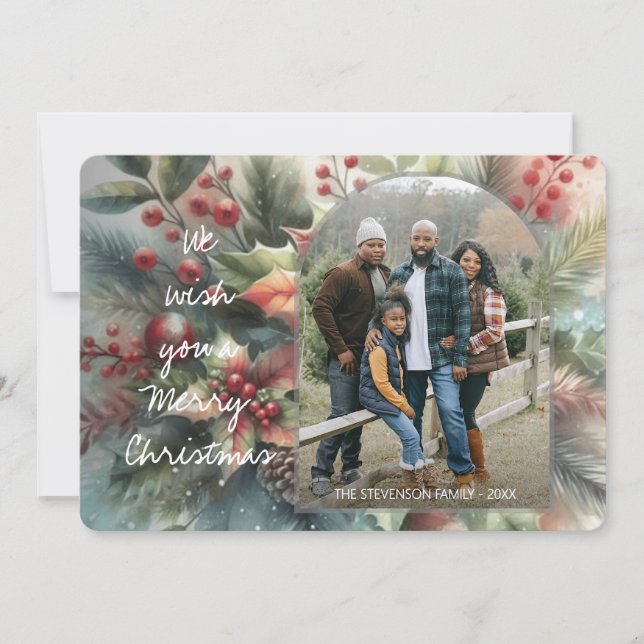 Chic Trendy Red Floral Berries Holiday Wreath (Front)