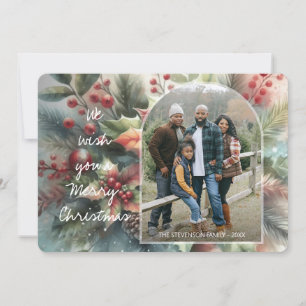 Chic Trendy Red Floral Berries Holiday Wreath Card