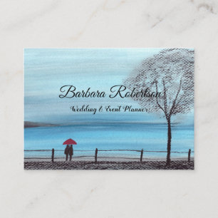 Chic trendy Red Umbrella Love couple Wedding Busin Business Card