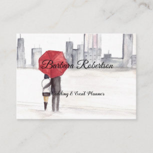 Chic trendy Red Umbrella Love couple Wedding Busin Business Card