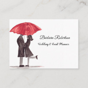 Chic trendy Red Umbrella Love couple Wedding Busin Business Card