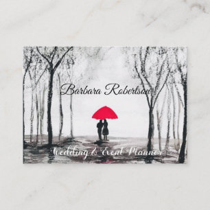 Chic trendy Red Umbrella Love couple Wedding Business Card
