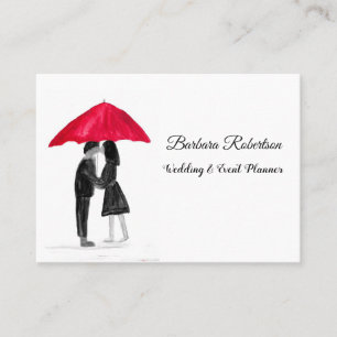 Chic trendy Red Umbrella Love couple Wedding Business Card