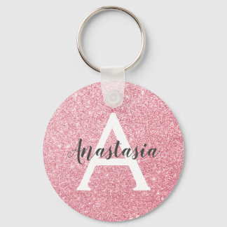Chic & Trendy Rose Gold Glitter Sparkles Monogram Key Ring