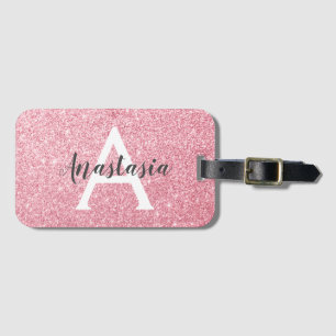 Chic & Trendy Rose Gold Glitter Sparkles Monogram Luggage Tag