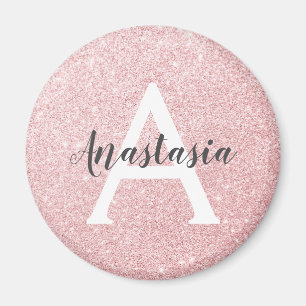 Chic & Trendy Rose Gold Glitter Sparkles Monogram Magnet