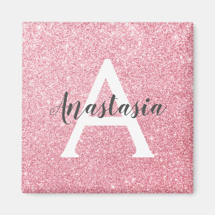 Chic & Trendy Rose Gold Glitter Sparkles Monogram Magnet