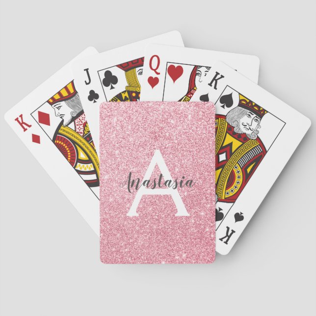Chic & Trendy Rose Gold Glitter Sparkles Monogram Playing Cards (Back)