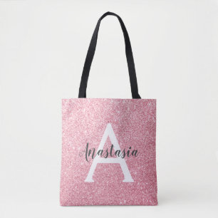 Chic & Trendy Rose Gold Glitter Sparkles Monogram Tote Bag