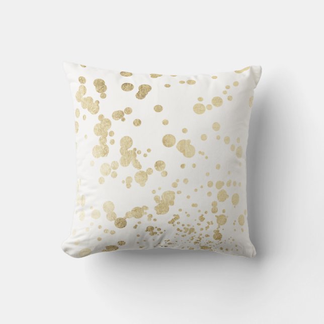 Chic trendy white faux gold elegant confetti dots cushion (Front)