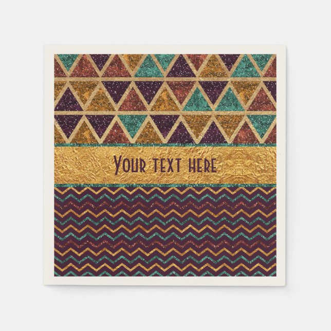 Chic Triangles Chevrons Fake Glitter Gold Foil Napkin (Front)