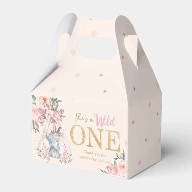 Chic Tribal Cute Elephant Blush Floral Wild One  Favour Box (Back Side)