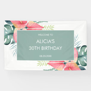 Chic Tropical Anthurium & Monstera Birthday Banner