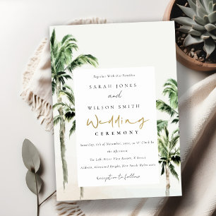 Chic Tropical Beach Palm Trees Watercolor Wedding Invitation