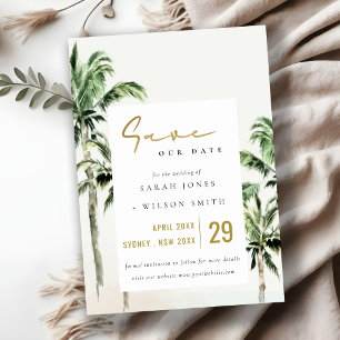 Chic Tropical Beach Palm Trees Watercolor Wedding Save The Date