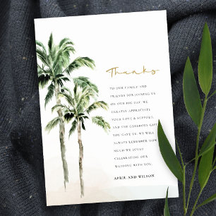 Chic Tropical Beach Palm Trees Watercolor Wedding Thank You Card