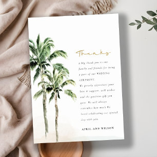 Chic Tropical Beach Palm Trees Watercolor Wedding Thank You Card