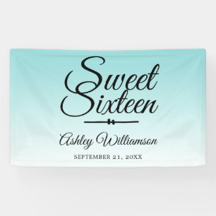 Chic Tropical Blue Ombre Sweet 16 16th Birthday Banner