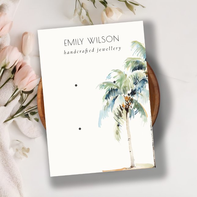Chic Tropical Coastal Palm Tree 2 Earring Display Business Card (Creator Uploaded)
