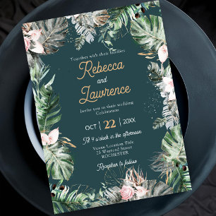 Chic tropical floral foliage wedding invitation