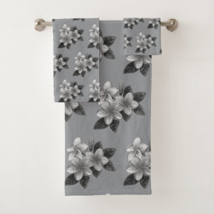 Chic Tropical Flowers on Silver Grey Bath Towel Set