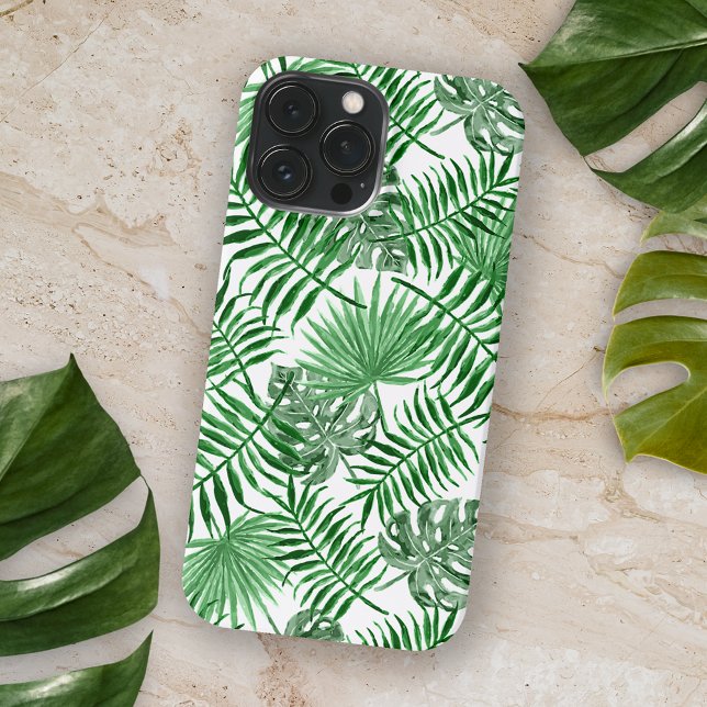 Chic Tropical Green Palm Tree Leaves Summer Art iPhone Case (Creator Uploaded)