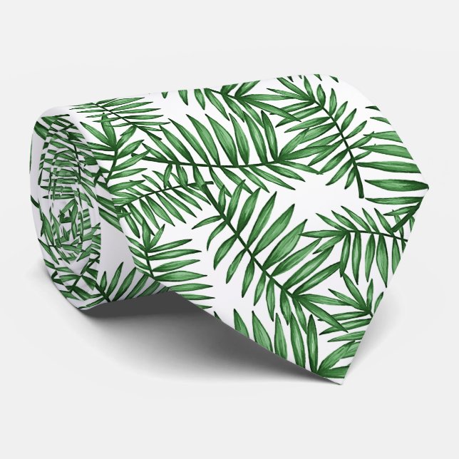 Chic Tropical Green Palm Tree Leaves Summer Art Tie (Rolled)