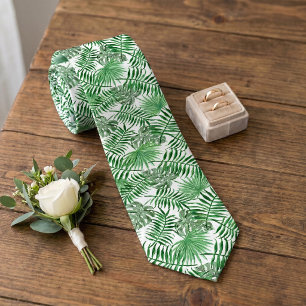 Chic Tropical Green Palm Tree Leaves Summer Art Tie