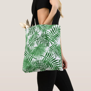 Chic Tropical Green Palm Tree Leaves Summer Art Tote Bag