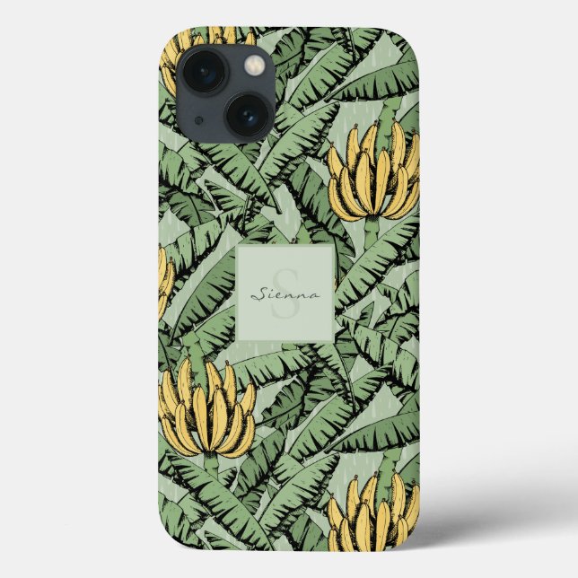 Chic Tropical Green Yellow Banana Leaf Pattern Case-Mate iPhone Case (Back)