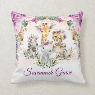 Chic Tropical Jungle Safari Wild Animals Baby Girl Cushion