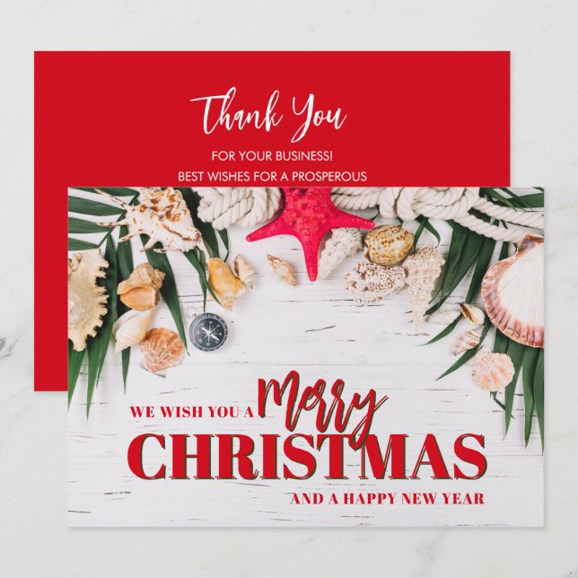 Chic Tropical Merry Christmas Business Logo Holiday Card (Front/Back)
