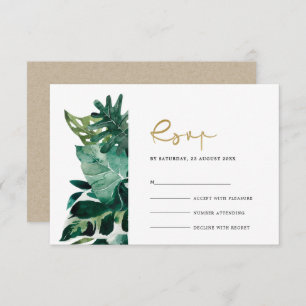 Chic Tropical Monstera Foliage Green Wedding Rsvp  Enclosure Card