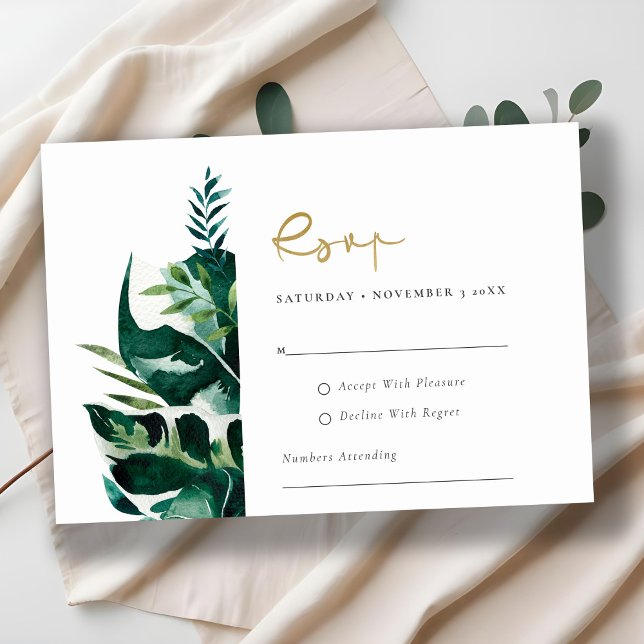 Chic Tropical Monstera Foliage Green Wedding Rsvp  Enclosure Card (Creator Uploaded)
