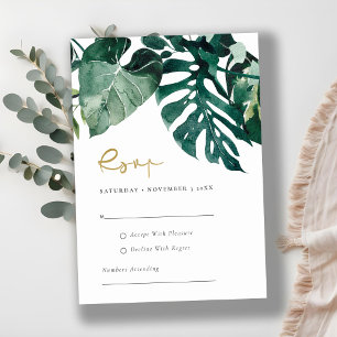 Chic Tropical Monstera Foliage Green Wedding Rsvp Enclosure Card