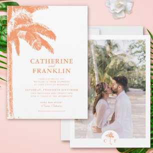 Chic Tropical Palm Tree Monogram Photo Wedding Invitation