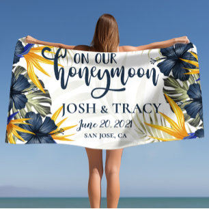 Chic Tropical Personalised Wedding Honeymoon Beach Towel