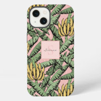 Chic Tropical Pink and Yellow Banana Leaf Pattern
