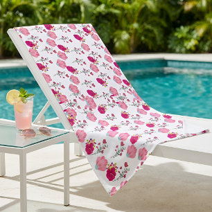 Chic Tropical Pink Floral Pattern Preppy Summer Beach Towel
