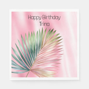 Chic Tropical Pink Green Leaf  Napkin